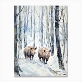 Winter Watercolour Wild Boar 1 Canvas Print