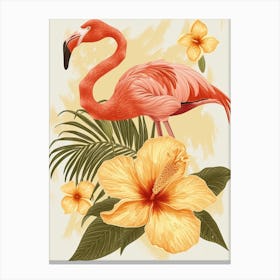 Andean Flamingo And Tiare Flower Minimalist Illustration 3 Canvas Print