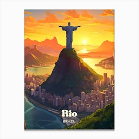 Rio Brazil Christ The Redeemer Modern Travel Art Canvas Print