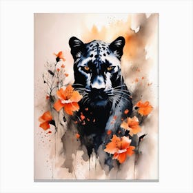 Panther Abstract Orange Flowers Painting (30) Canvas Print