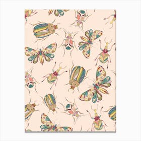 Floral Doodle Bug Butterfly pattern on Peach Fuzz Canvas Print