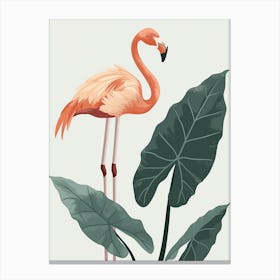 Jamess Flamingo And Alocasia Elephant Ear Minimalist Illustration 2 Canvas Print