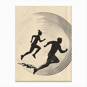 Silhouette Of A Couple Running Canvas Print