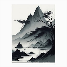 Chinese Landscape Mountains Ink Painting (22) Canvas Print