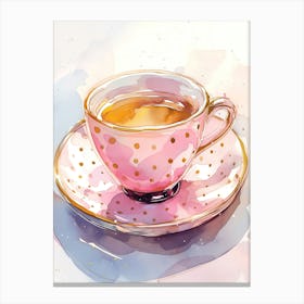 Elegant Watercolor Pink Cup Of Tea Canvas Print