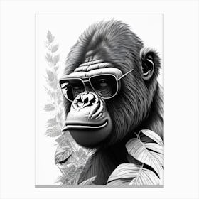 Gorilla Eating Leaves Gorillas Pencil Sketch 1 Canvas Print