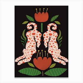 Red Leopard Folk Design  Canvas Print