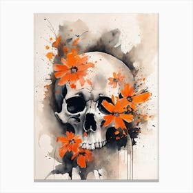 Abstract Skull Orange Flowers Painting (16) Canvas Print