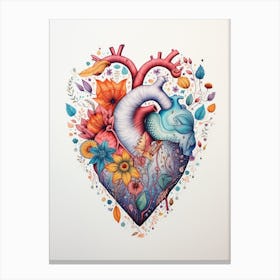 Folky Heart Line Flower Illustration 2 Canvas Print