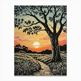 Sunset With Tree Canvas Print