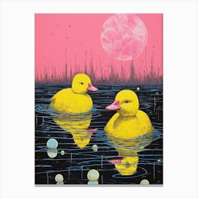 Colourful Duckling Linocut Style Pattern 4 Canvas Print