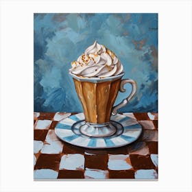 Coffee With Cream Brown & Blue Checkered Canvas Print
