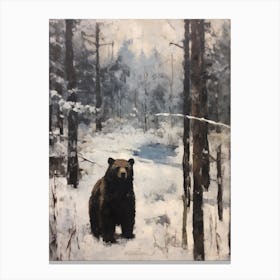 Vintage Winter Animal Painting Black Bear 1 Canvas Print