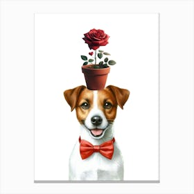 Jack Russell With Rose Canvas Print
