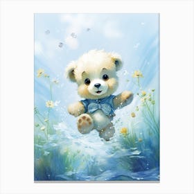 Diving Teddy Bear Painting Watercolour 3 Canvas Print