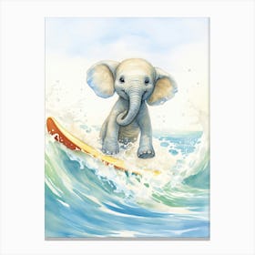 Elephant Painting Surfing Watercolour 3 Canvas Print