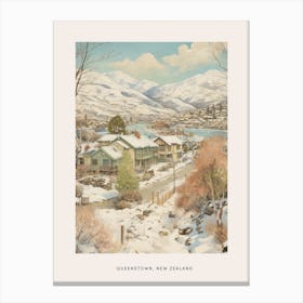 Vintage Winter Poster Queenstown New Zealand 2 Canvas Print