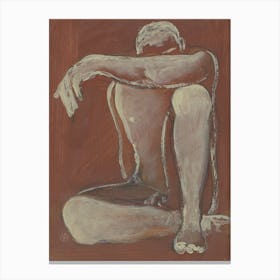 Male Nude Sitted - beige brown man erotic homoerotic minimal figure vertical Anton Maliar painting Canvas Print