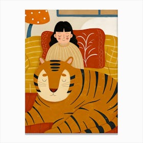 Tiger And Woman Girl on a Couch Canvas Print