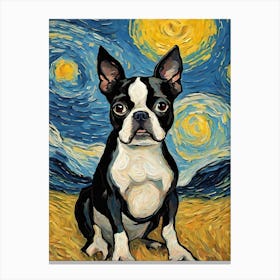 Starry Boston Terrier Van Gogh Inspired Canvas Print