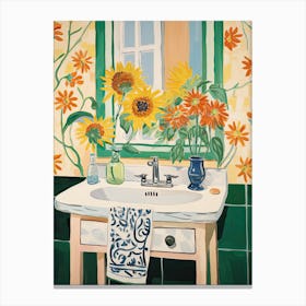 Bathroom Vanity Painting With A Sunflower Bouquet 2 Canvas Print