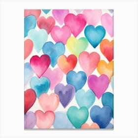 Watercolor Hearts Background Canvas Print