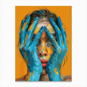 Of A Woman With Painted Hands Canvas Print