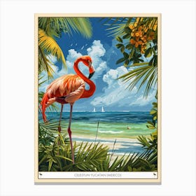 Greater Flamingo Celestun Yucatan Mexico Tropical Illustration 5 Poster Canvas Print