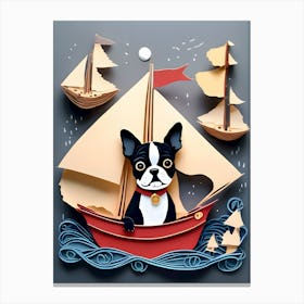Boston Terrier In A Boat-Reimagined 3 Canvas Print