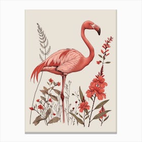 American Flamingo And Heliconia Minimalist Illustration 1 Canvas Print
