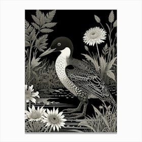 Bird Linocut Common Loon Art 1 4 Canvas Print