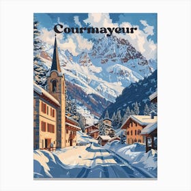 Courmayeur Italy Winter Vacation Travel Art Illustration Canvas Print