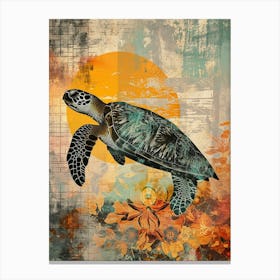 Sea Turtle Collage In The Sunset 3 Canvas Print
