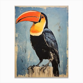 Toucan, Woodblock Animal Drawing 3 Canvas Print