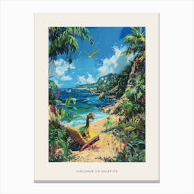 Dinosaur On A Sun Lounger On The Beach 3 Poster Canvas Print