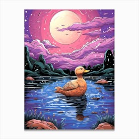 Duck In The Water At Night 1 Canvas Print
