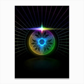 Neon Geometric Glyph in Candy Blue and Pink with Rainbow Sparkle on Black n.0355 Canvas Print