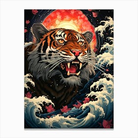 Tiger In The Waves Canvas Print