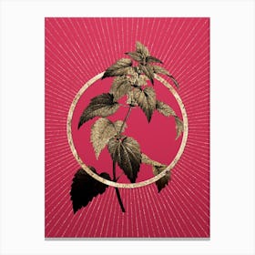 Gold White Dead Nettle Plant Glitter Ring Botanical Art on Viva Magenta Canvas Print