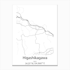 Higashikagawa,Japan Minimalist Map Canvas Print