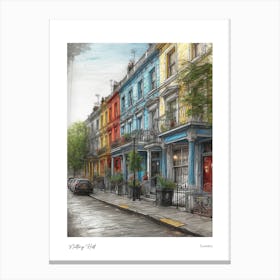 Notting Hill London Pencil Sketch 3 Watercolour Travel Poster Canvas Print