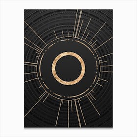 Geometric Glyph Symbol in Gold with Radial Array Lines on Dark Gray n.0173 Canvas Print