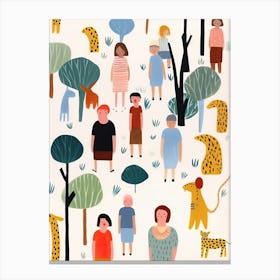 Tiny People At The Zoo Animals And Illustration 3 Canvas Print