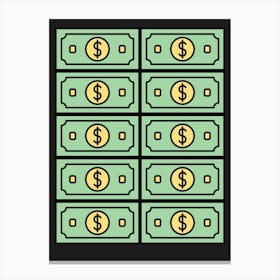 Dollar Bills On A Black Background Canvas Print