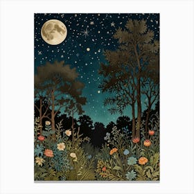 Moonlight In The Forest Style William Morris Art Print Canvas Print