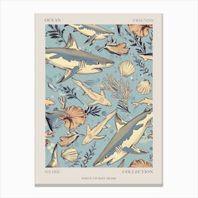 Pastel Blue White Tip Reef Shark Watercolour Seascape Pattern 2 Poster Canvas Print
