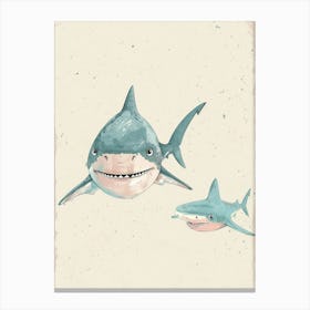 Cute Shark Pair Watercolour Illustration Canvas Print