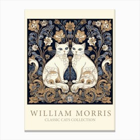 William Morris  Inspired  Classic Cats Blue And Gold Canvas Print