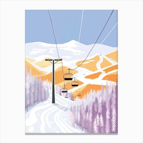Steamboat Ski Resort   Colorado, Usa, Ski Resort Pastel Colours Illustration 2 Canvas Print