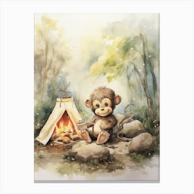 Monkey Painting Camping Watercolour 2 Canvas Print